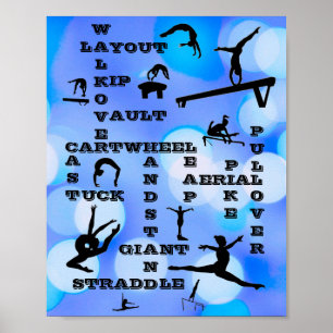 Poster Filles Gymnastique Compétences Mots-croisés Bleu