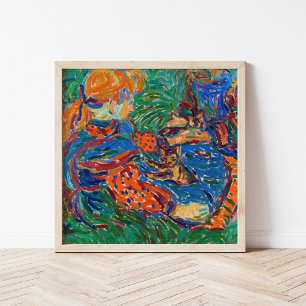 Poster Filles jouant avec des chats Ernst Ludwig Kirchn