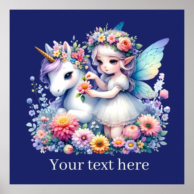 Poster filles licorn Fairy imaginaire ajouter un message (Devant)