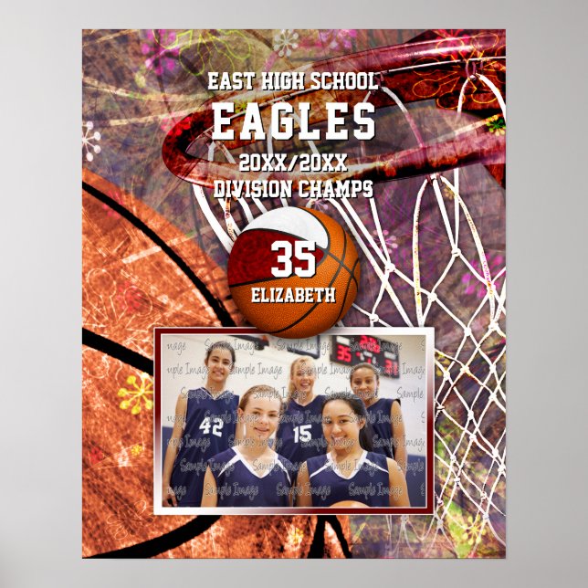 Poster filles maroon blanc équipe couleurs photo basket-b (Devant)