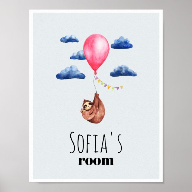 Poster Filles mignonne Aquarelle Fente Animal et nom Enfa (Devant)