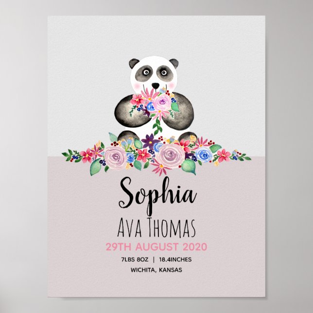 Poster Filles mignonne Floral Panda natation Statistiques (Devant)