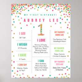 Poster Filles Monnaie d'anniversaire Turquoise rose premi
