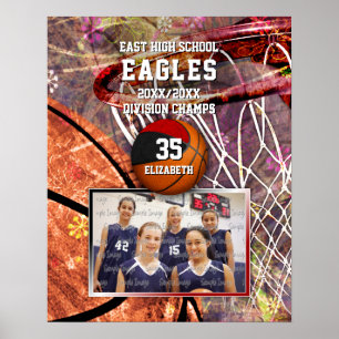 Poster filles noir rouge équipe couleurs photo basketball