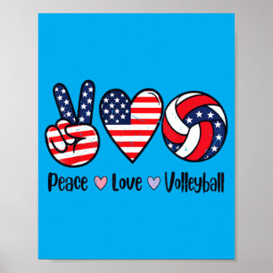 Poster Filles Paix Amour Volley-ball 4 juillet Américain