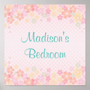 Poster Filles personnalisées Nom bleu rose moderne Fille