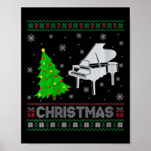 Poster Filles Piano Xmas Arbre Éclairage de Noël moche