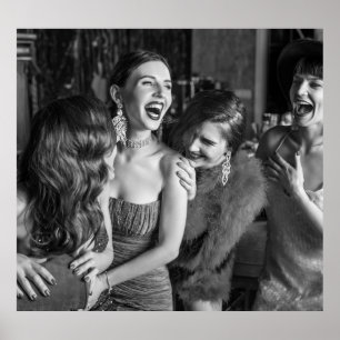 Poster Filles qui rient : belle photo noir-blanc