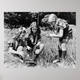 Poster Filles rassemblant des grenouilles, les années