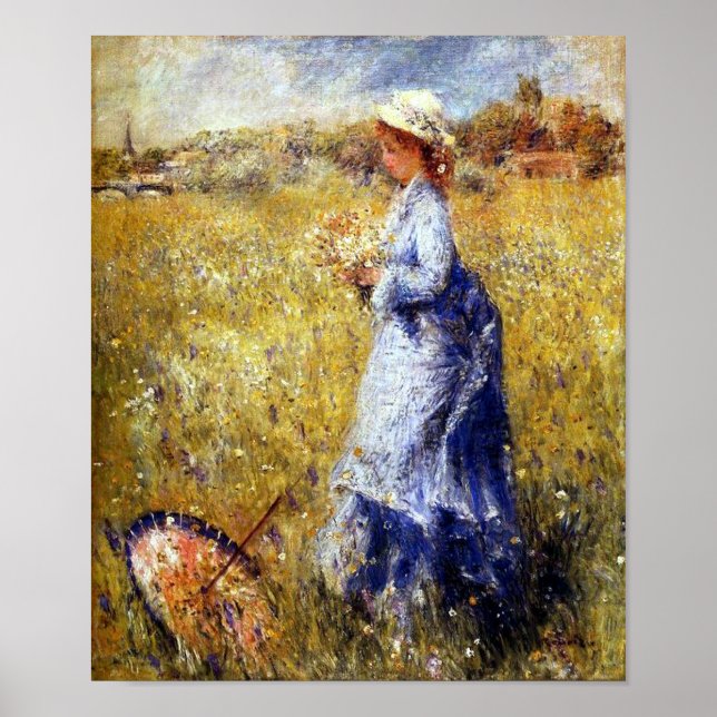 Poster Filles Rassembler Fleurs Art par Renoir Imprimer (Devant)