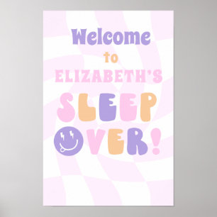Poster Filles Retro SLEEPOVER Fête d'anniversaire Bienven