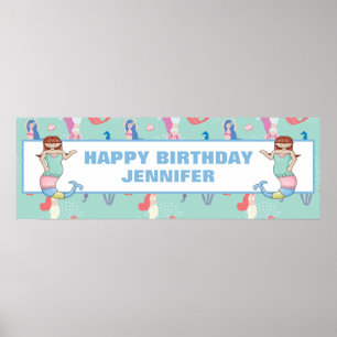 Poster Filles Sirène Anniversaire Personnalisé