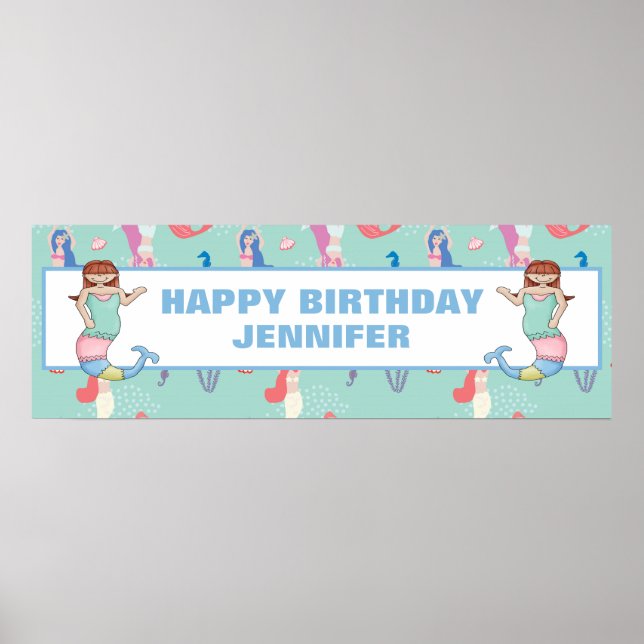 Poster Filles Sirène Anniversaire Personnalisé (Devant)