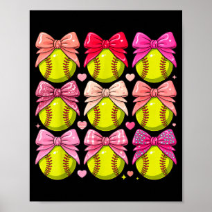 Poster Filles Softball Rose Coquette Arc Vibes Softball