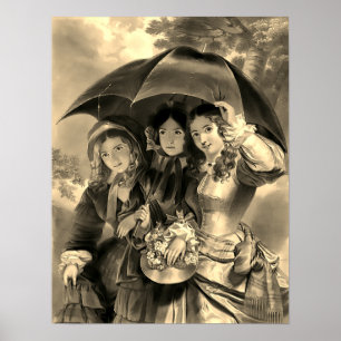 Poster Filles victoriennes parapluie jour de pluie femme