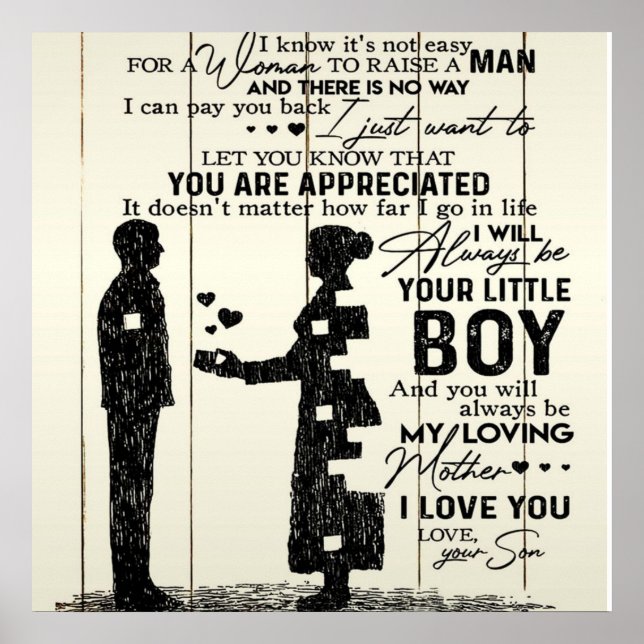 Poster Fils à ma mère lettre, cadeau spécial à maman (Devant)