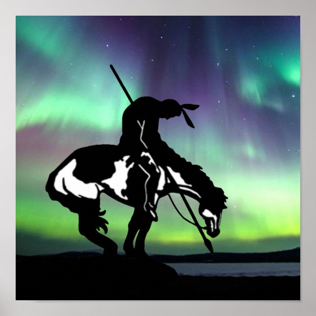 Poster Fin de la Silhouette du sentier avec aurores boréa (Devant)