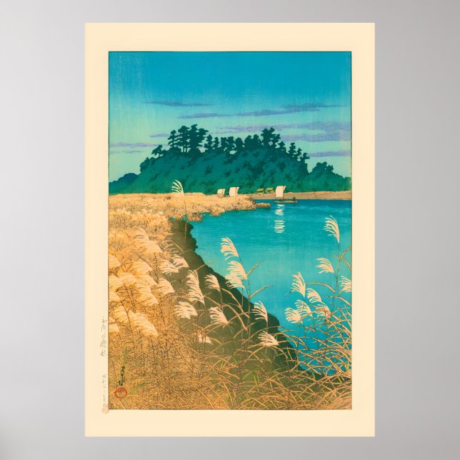 Poster Fin de l'automne à Ichikawa par Kawase Hasui (Devant)