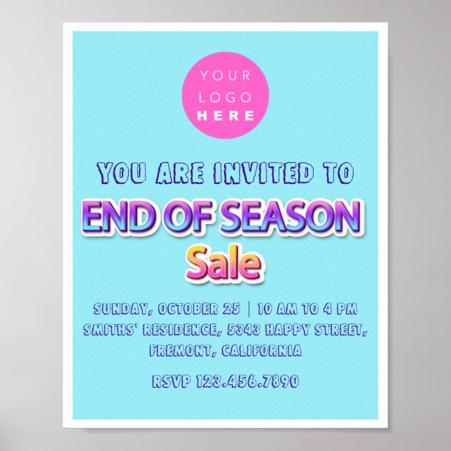 Poster Fin de saison Vente Pink Logo Garage Jardin Bleu (Devant)