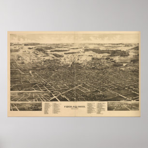 Poster Findlay Ohio 1889 Antique Carte Panoramique