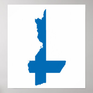 Poster Finland Flag Map full size