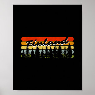Poster Finlande Forêt Coucher de soleil Arbres Cabane Vac