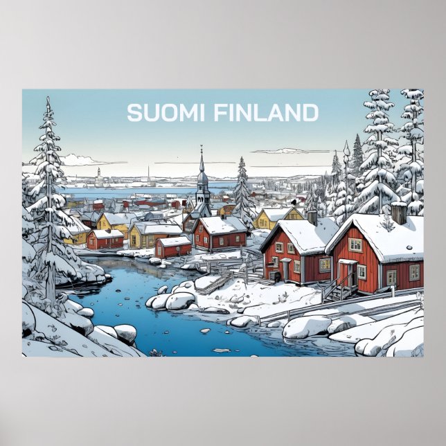 Poster Finlande Illustration hivernale (Devant)