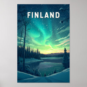 Poster Finlande Illustration Voyage Art Vintage