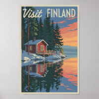 Finlande Lake Travel Art Vintage