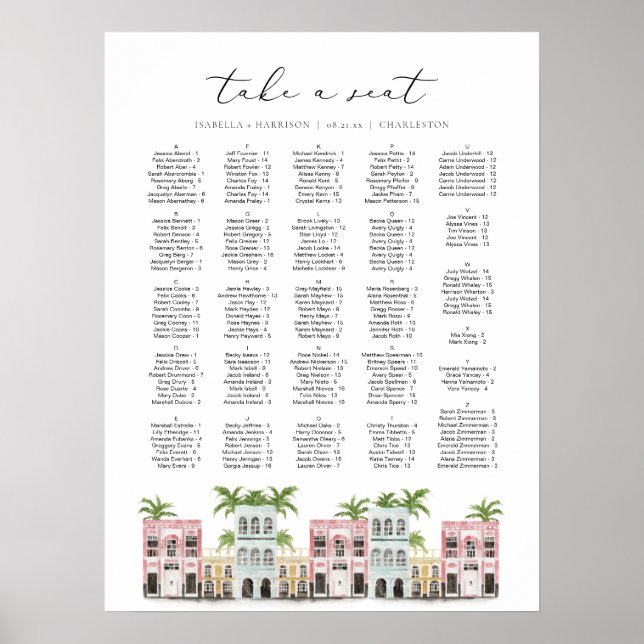 Poster FIONA Charleston SC Rainbow Row Seins Chart (Devant)