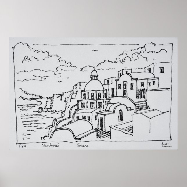 Poster Fira, île de Santorin, Grèce (Devant)