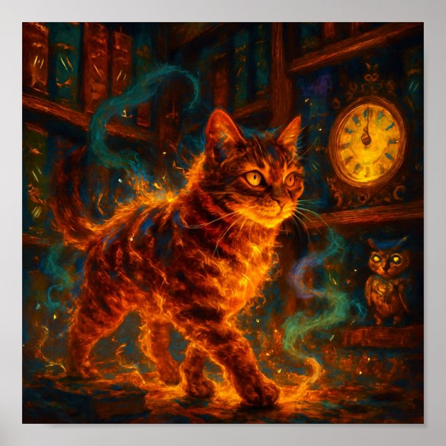 Poster Fire Cat Magic Fantasy Art (Devant)