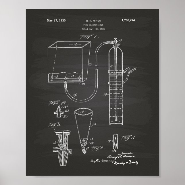 Poster Fire Extinguisher 1930 Patent Art - Chalkboard (Devant)