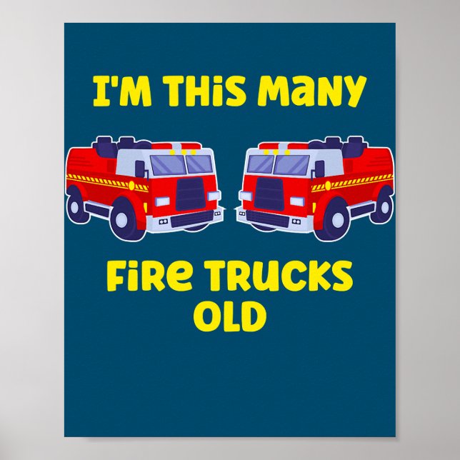 Poster Fire Truck 2e anniversaire pour garçons de 2 ans (Devant)