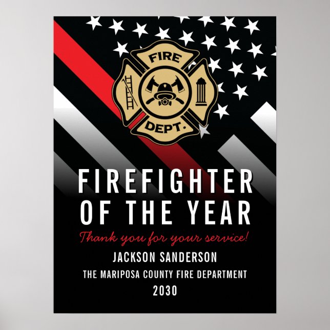 Poster Firefighter of the Year Employee Logo Red Line (Devant)