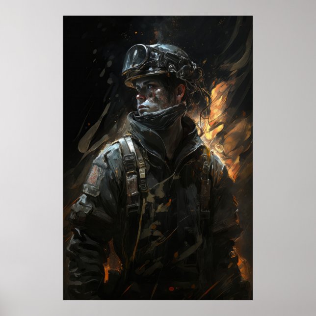 Poster Firefighter Portrait Imaginaire Peinture Wild Spir (Devant)