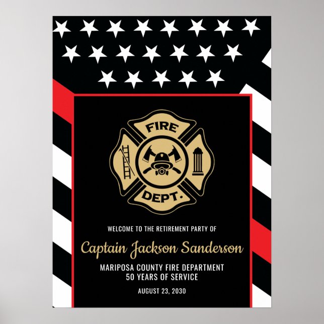 Poster Fireman Fire Department Firefighter Retirement (Devant)
