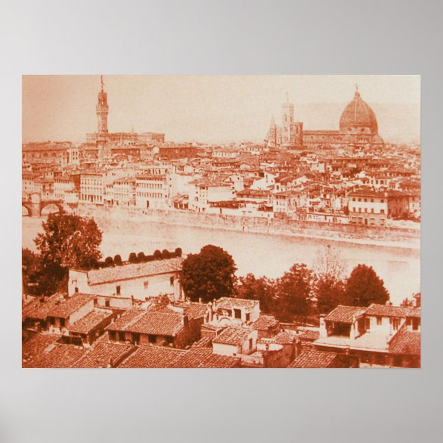POSTER FIRENZE - ANTIQUE FLORENCE PANORAMIQUE VIEW 1859 (Devant)