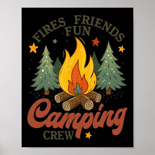 Poster Fires Friends Fun Camping Crew Campfire Outdoor Ad (Devant)