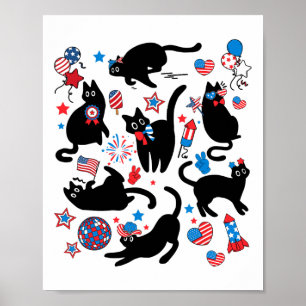 Poster Firework 4 juillet Black Cat Usa Drapeau mou Cat K