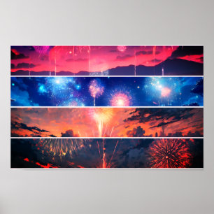 Poster Fireworks Paysage Photo Collage