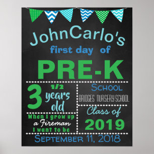 Poster First last day of pre-k school chalkboard sign
