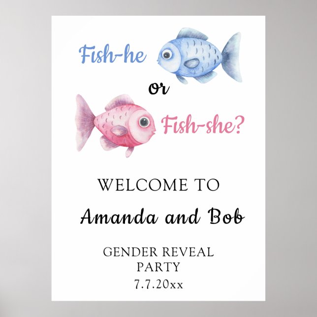 Poster Fish-he or Fish-she Gender reveal Welcome (Devant)