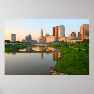 Poster Fisherman and Columbus Skyline, Ohio