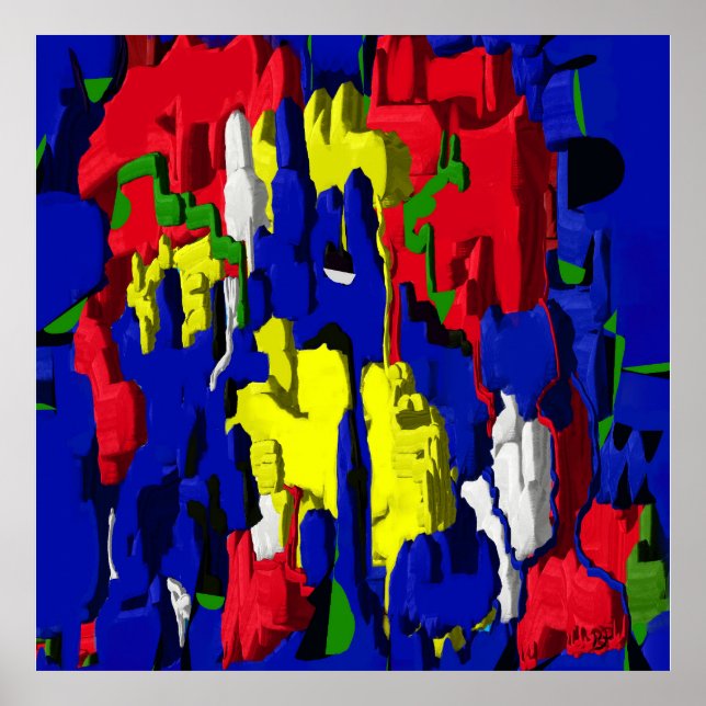 Poster fissures en bleu, abstraite (Devant)