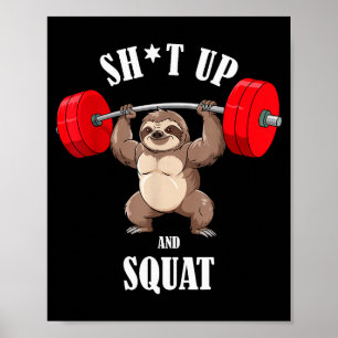 Poster Fitness drôle de paresseux squatant musculation ha