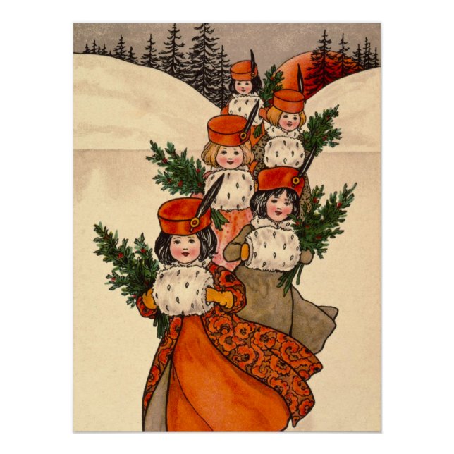 Poster Five Girls With Furry Muffs - Florence Hardy (Devant)