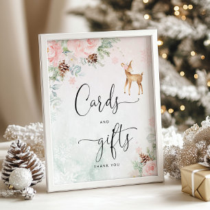 Poster Flacon de neige rose cerf roux Cartes et cadeaux
