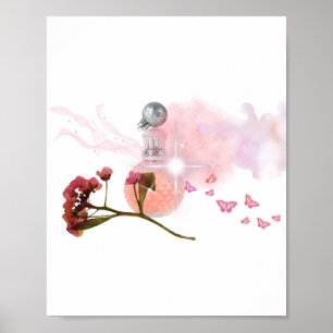 Poster Flacon de Parfum Rose Élégant & Fleurs Aesthetic W