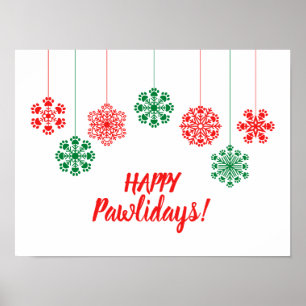 Poster Flacons de neige Empreintes de pattes en rouge et